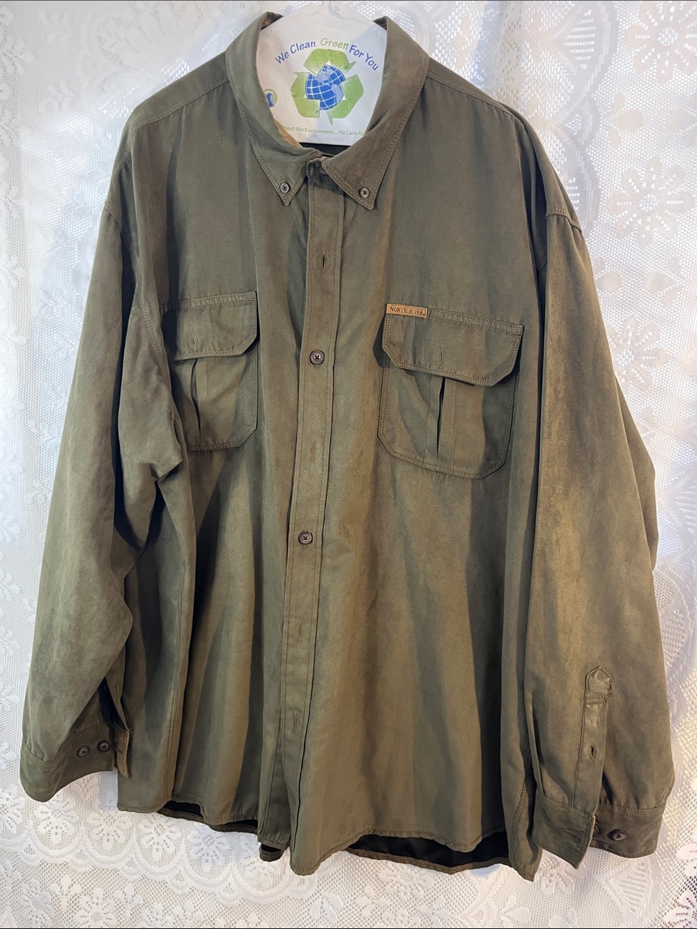 North River Olive Button-Up Utility Shirt XXL